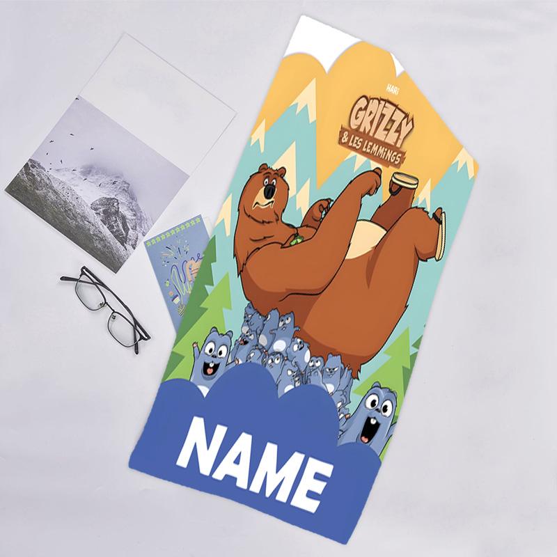 1pc Grizzy Bear Beach Towel with Custom Name, Beach/Swimming/Bath/Picnic/Camping Towel, Suitable for Seaside Beaches