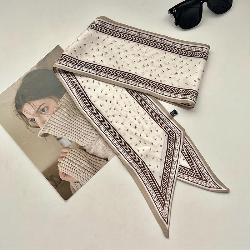Double-sided Long Strip Small Silk Scarf Women's Professional Wear Spring and Summer New Decorative Small Scarf Tied Hair Band Streamer