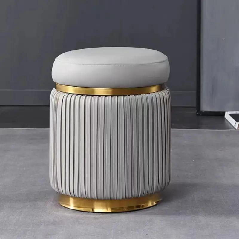 Small Stools Leather Stools Light Luxury Round Stool Makeup Stool Living Room Coffee Table bench High-end Sofas Soft Cushions
