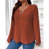 Women's Fashion Plus Size Casual Fall Winter Solid Color Print Long Sleeve V-Neck Pullovers & Long Sleeves