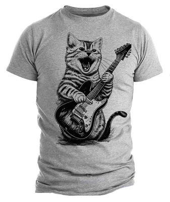 Maglietta Gatto Che Suona la Chitarra T-shirt Grafica Ispirata alla Musica Trendy da Uomo