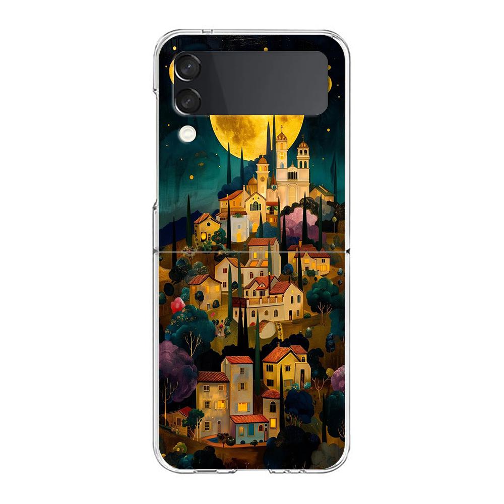 Phone Cover For Samsung Galaxy Z Flip 6 5 4 Case Transparent For Samsung Z Flip 3 Hard PC Foldable Shell Oil Painting Art Capas