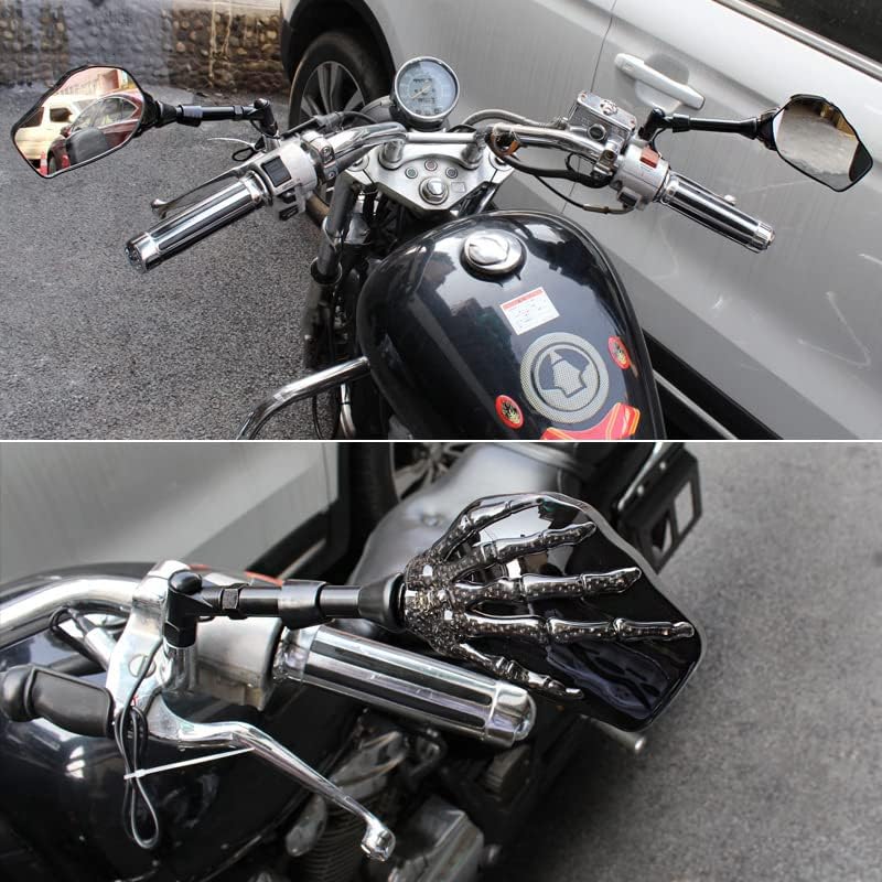 1 Pair Motorcycle Mirror Skeleton View Mirrors Elctric Bright Skull Hand Claw Side Rear  LED Turn Signal Light 8mm 10mm Universal