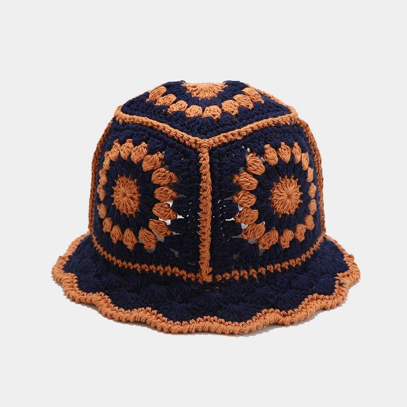 Korean Retro Stripe Handmade Crochet Bucket Hats Autumn and Winter Y2k Fisherman's Cap Women Tassel Colored Wool Hats