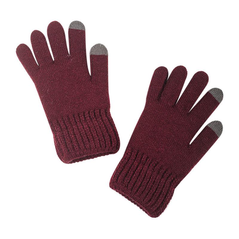 Men's Winter Split Finger Touch Screen Gloves Double Twisted Flower and Plush Thick Gloves Knitted Gloves Warm Outdoor Sports Cycling Gloves