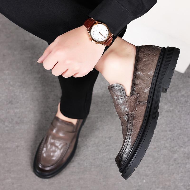 Spring First Layer Sheepskin Men's Business Casual Big Head Leather Shoes Genuine Leather Formal Men's Shoes Single Shoes Soft