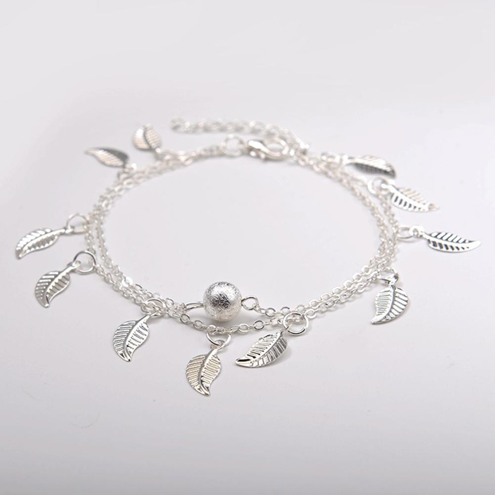 Women Double Chain Leaves Pendant Anklet Foot Bohemian Handmade Beads Anklets Foot Gothic Jewelry