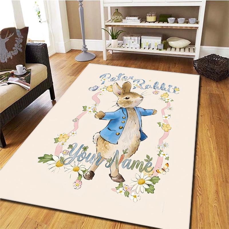 Peter Rabbit Adventure Custom Name Carpet Rug For Living Room Bedroom Home Sofa Decoration Kids Play Nonslip Floor Mat