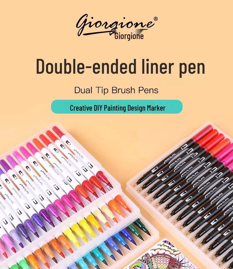 Giorgione Double-Ended Water-Based Fineliner Brush Pens: 24 & 80 Washable Colors
