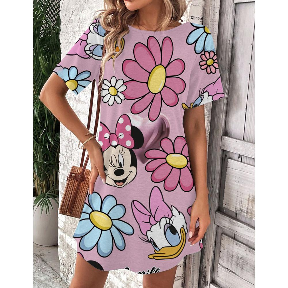Abito estivo da donna Disney Topolino Primavera Scollo a O Manica Corta Vita Larga Abito con Volant