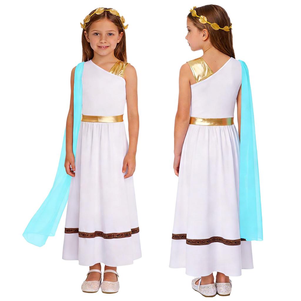Girls Halloween Carnival Ancient Greek Roman Athena Goddesses Princess Queen Costume Greece Beauty Toga Worship Choir Dress Robe