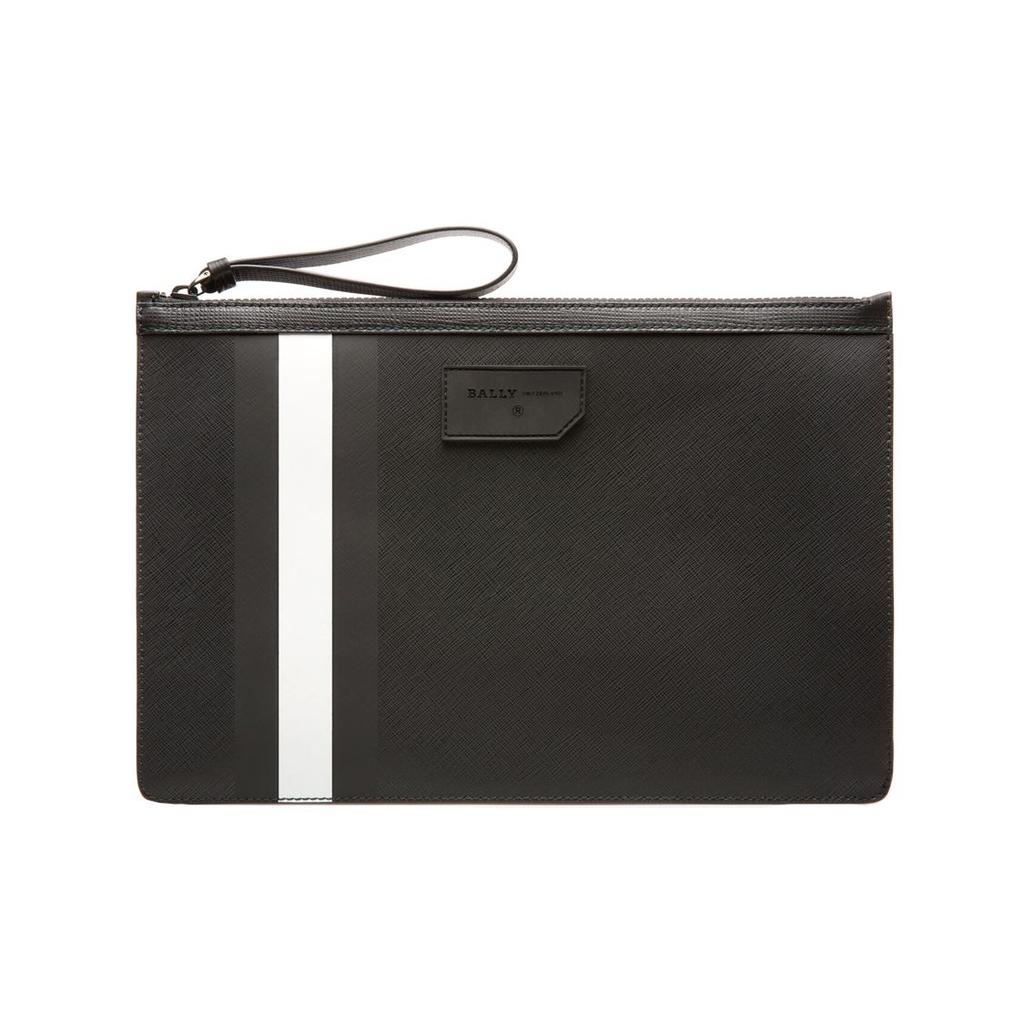 Bally Bollis Classic Black And White Striped Business Zipper Canvas Leather Wallet Clutch Large Men Wallets 6224350