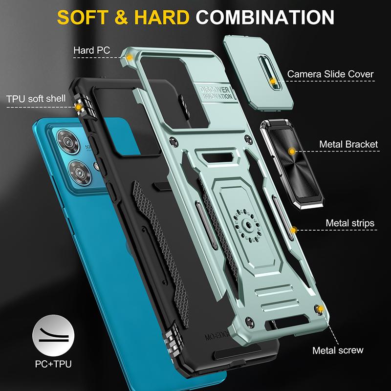Armor Series For Motorola Edge 40 Neo 5G Case PC+TPU Phone Cover with Kickstand/Lens Shield