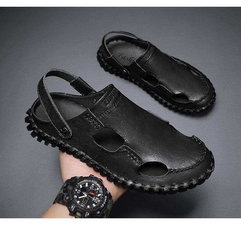 

Летняя хит продаж, новая корейская версия повседневных сандалий большого размера, подошва сшита вручную, ленивые ноги, пляжная мужская обувь 48 чёрный