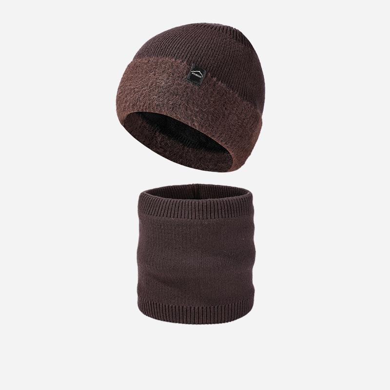 Men's Winter Thick Knitted Hat Scarf Kit Elastic Wool Hat