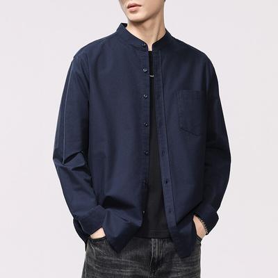 Spring Autumn Oxford Casual Shirts Men Solid Stand Collar Long Sleeve Shirt Male Cotton Fashion Korean Streetwear Blouse Tops