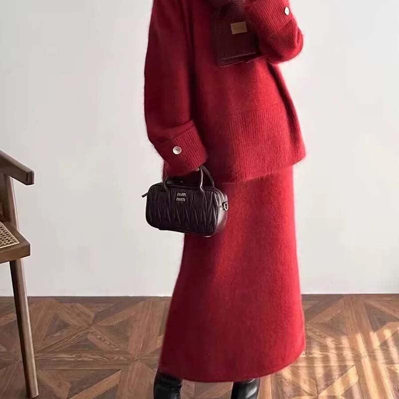 Women Suits Sets Cotton Sweatshirt Skirt Thickened Sweater Top Longs Skirt Two-piece 2PC Suit