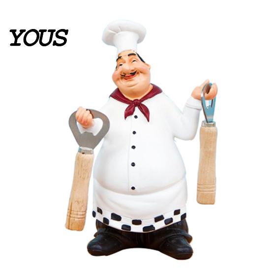 Dining Space Decoration Chef Figurine, Resin Countertop Table Decoration, Funny Statue with Blackboard Ornament Seasoning Bottle/Bottle Opener/Message