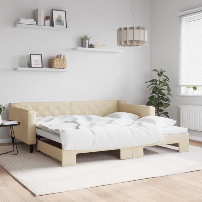 VidaXL Lit de jour avec lit gigogne crème 100x200 cm tissu 3197435