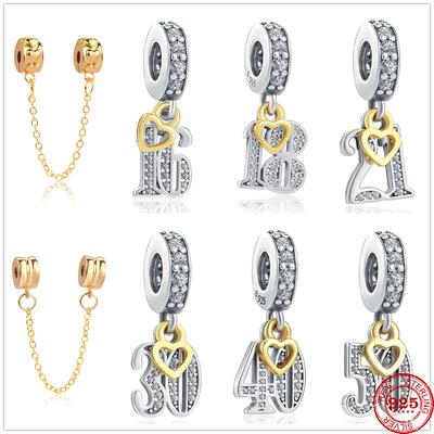 New S925 Sterling Silver Numbers 16 18 21 30 40 50 Charm Fit Original Charms Bracelet Dangle Bead Jewelry Making