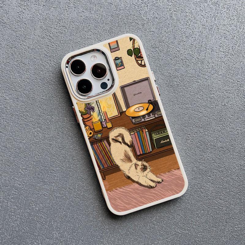 Vintage Sleepy Cat & Home Furnishings Artistic Silicone Phone Case For iPhone 16 15 14 Pro Max Plus 11 12 13 Pro Max XR X Covers