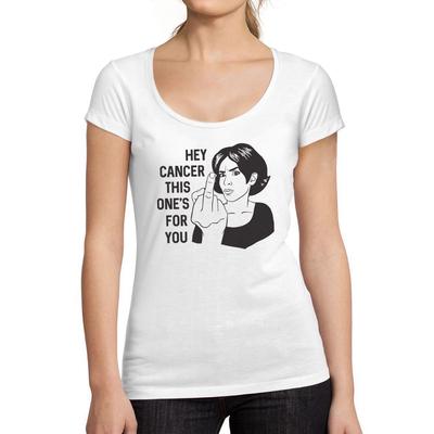 T-Shirt für Frauen mit Rundhalsausschnitt, „Hey Cancer This Is For You“