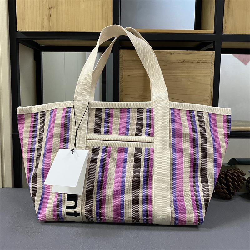Japanese and Korean Mar Woven Bags, Casual Shopping Bags, Tote Bags, Colorful Stripes