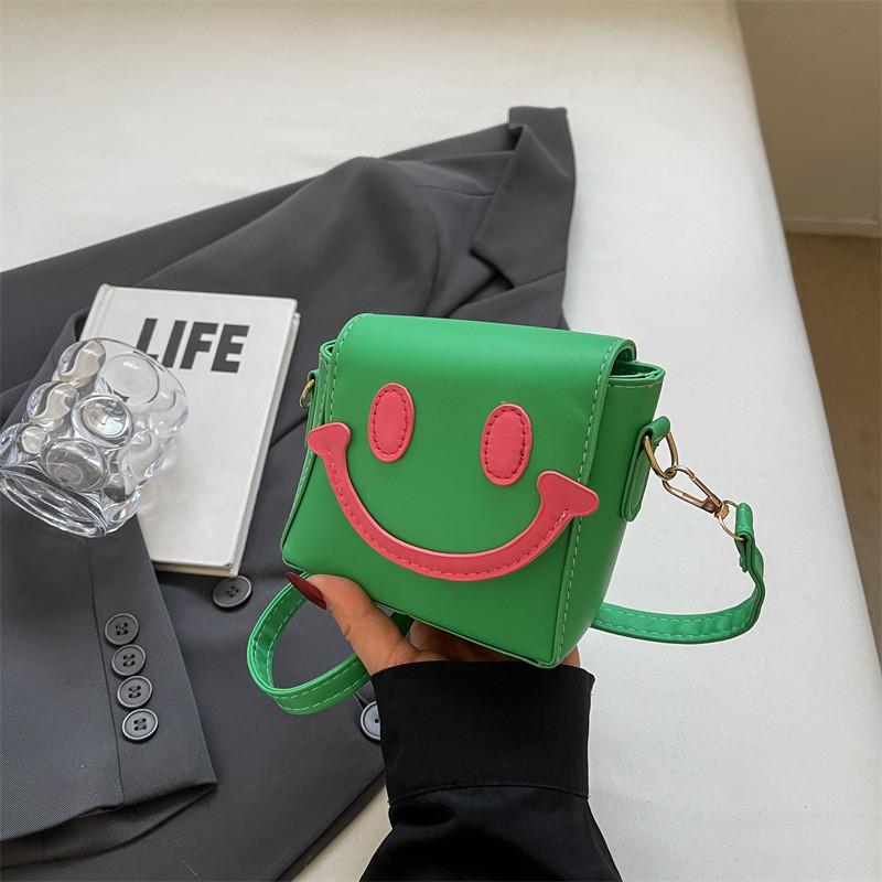 Cute Small Smile Face Color Block Pu Shoulder Bag With Magnetic Closure