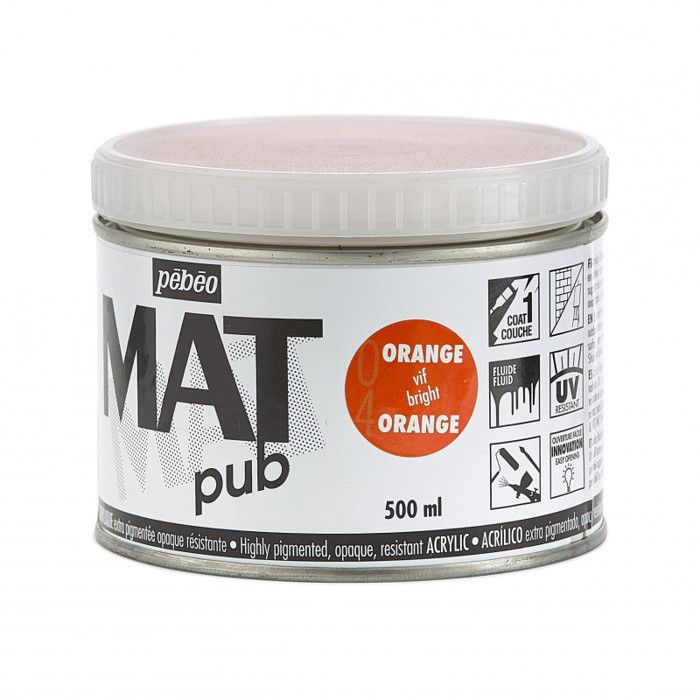 Acrylic Paint - Pebeo - Mat Pub - 500ml - Glossy Orange - Matte Finish