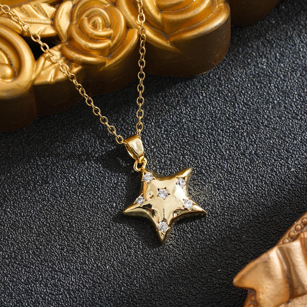 Stainless Steel Titanium Star Rhinestone Pendant Clavicle Chain - Light Luxury Fashion Accessory