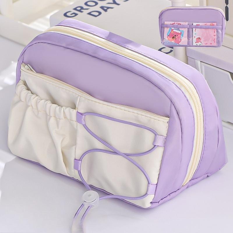 Simple Solid Color Drawstring Pencil Case Large Capacity Multi-Layer Storage Pencil Bags Student Canvas Stationery Storage Bag