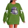 Ladies' Christmas Printed Bow Round Neck Long Sleeved Loose Pullover Sweater Sweatshirt Top