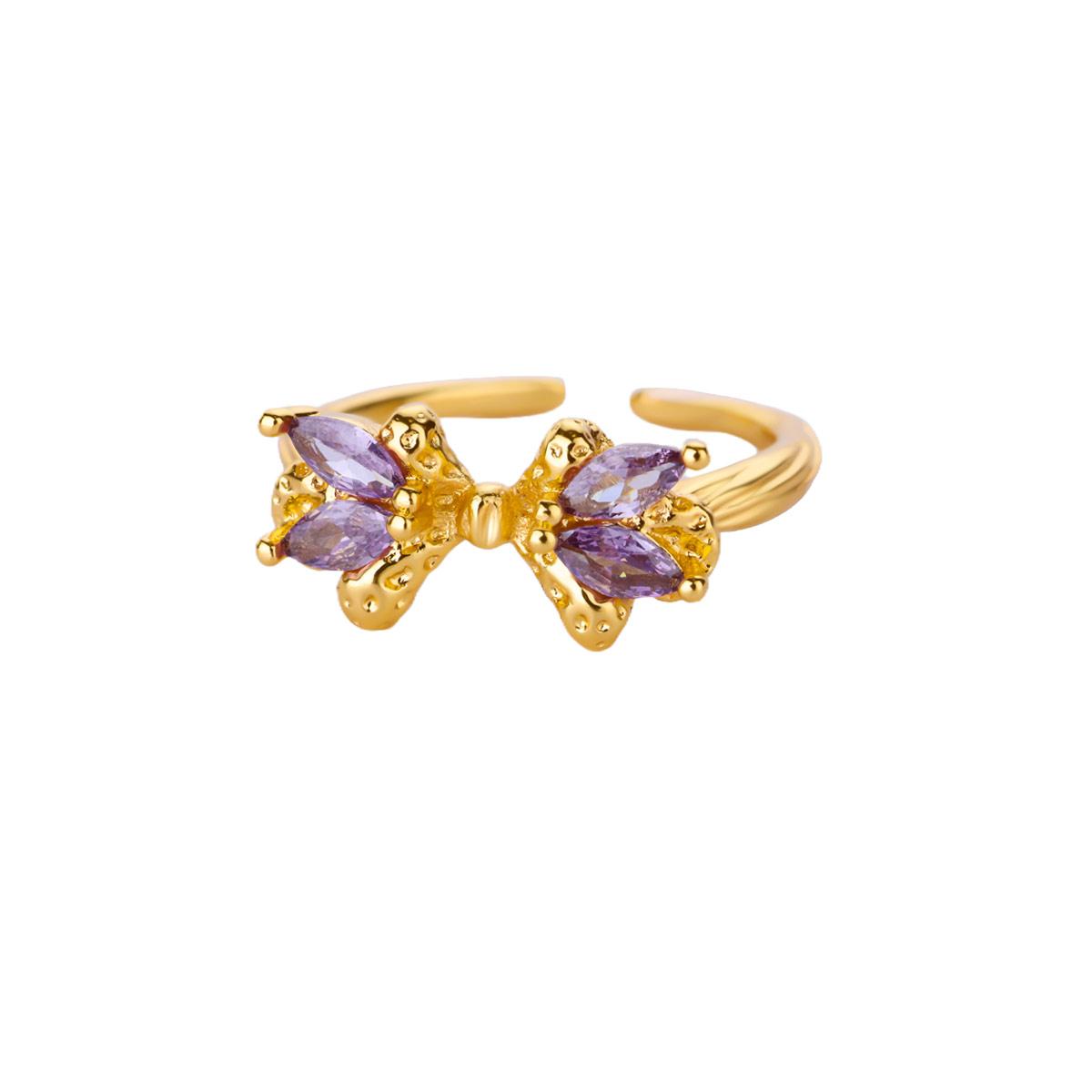 Purple Zircon Butterfly Ring Rings For Women Gold Color Stainless Steel Geometric Butterfly Ring Aesthetic Christmas Jewelry