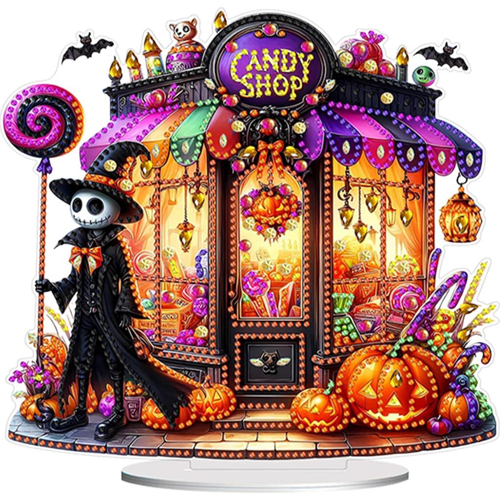 Acrylic Happy Halloween Diamond Painting Tabletop Ornaments Kit Table Top Diamond Painting Ornament Kits for Home Office Decor