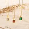 Women's Trendy Square Zircon Crystal Sugar Cube Pendant 18K Gold Plated Stainless Steel Link Chain necklace