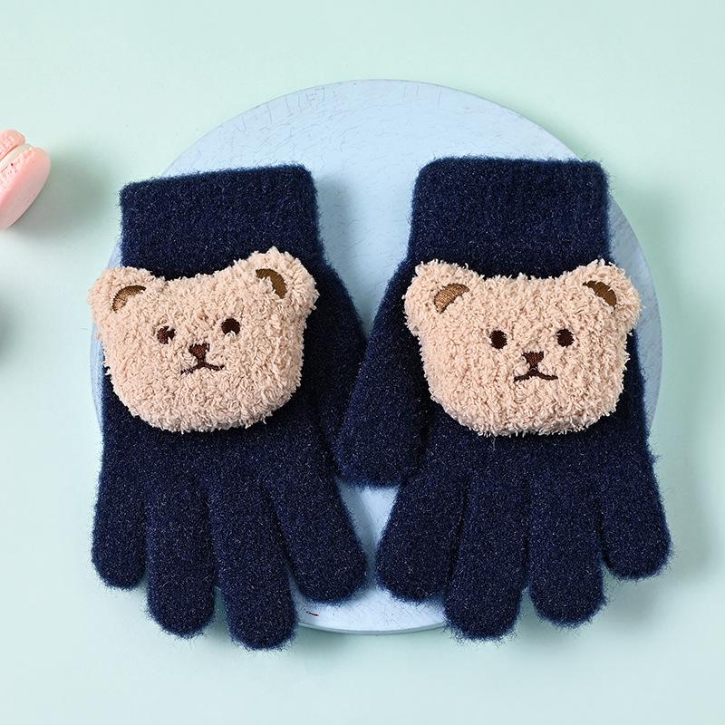 

New Winter Fashion Little Bear Cartoon Gloves - Super Cute and Warm for Toddlers and Kids. One Size темно-синього кольору