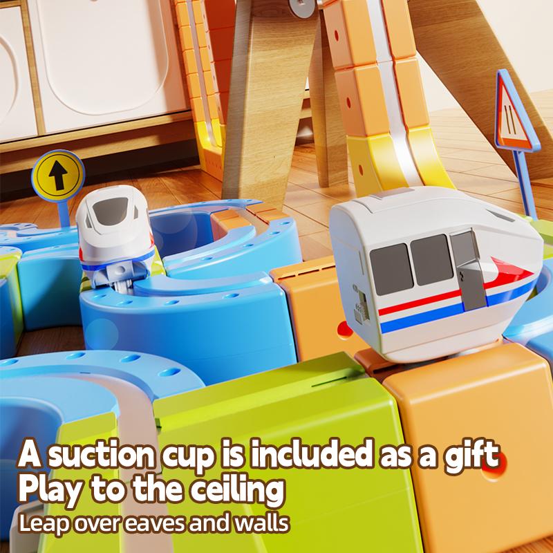 Kids Diy Assembly Magnetic Rail Car Toys Electric Magic Train Track Kids 3D Construction Block Cube Model Plaything With Traffic Signs