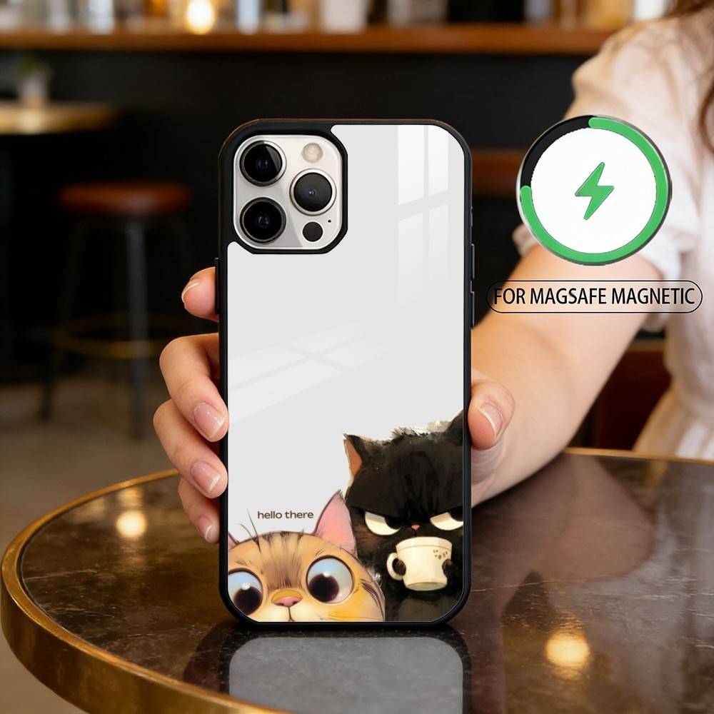 Cartoon C-Cat A-Art Magnetic For Magsafe Wireless Charging Phone Case For iPhone17,16,15,14,13,12,11 Plus,Pro Max
