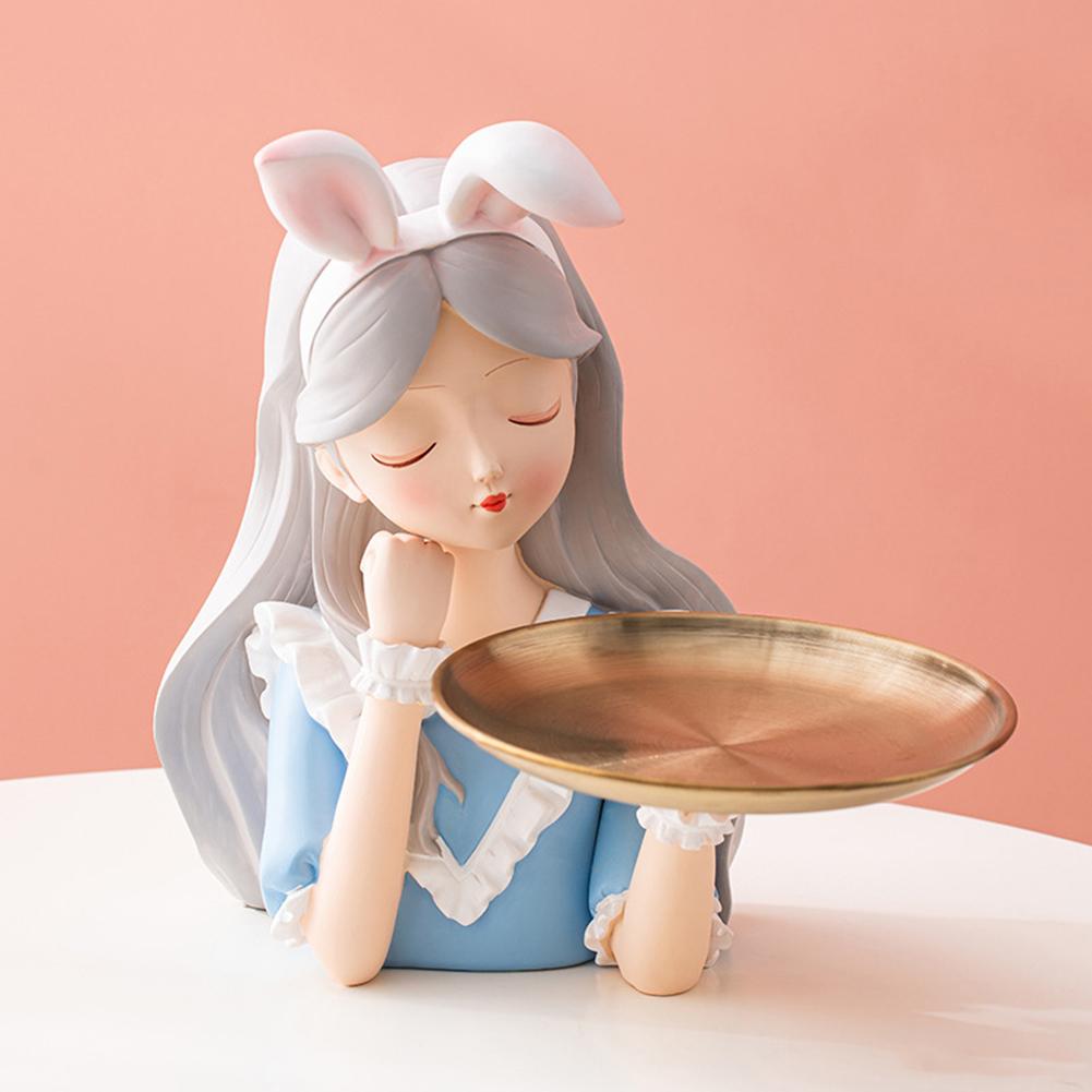 Cute Girl Storage Decor with Pallet Resin Sculpture Decor Entrance Crafts Candy Sundries Household Supplies for Home Living Room