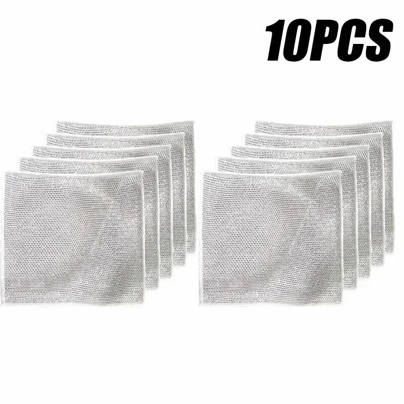 10/20pcs Cleaning Products Dishcloth Silver Wire Cleaning Kitchen Cloth Thickened Microfiber Wash Towel Built-in Sponge Ball Rag