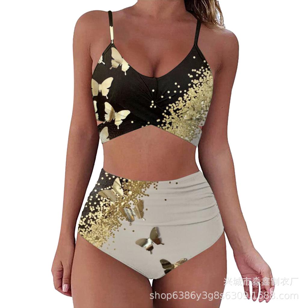Explosive Leopard Print Cross High Waist Split Bikini, Sexy BIKINI Swimsuit for Women, Direct Supply