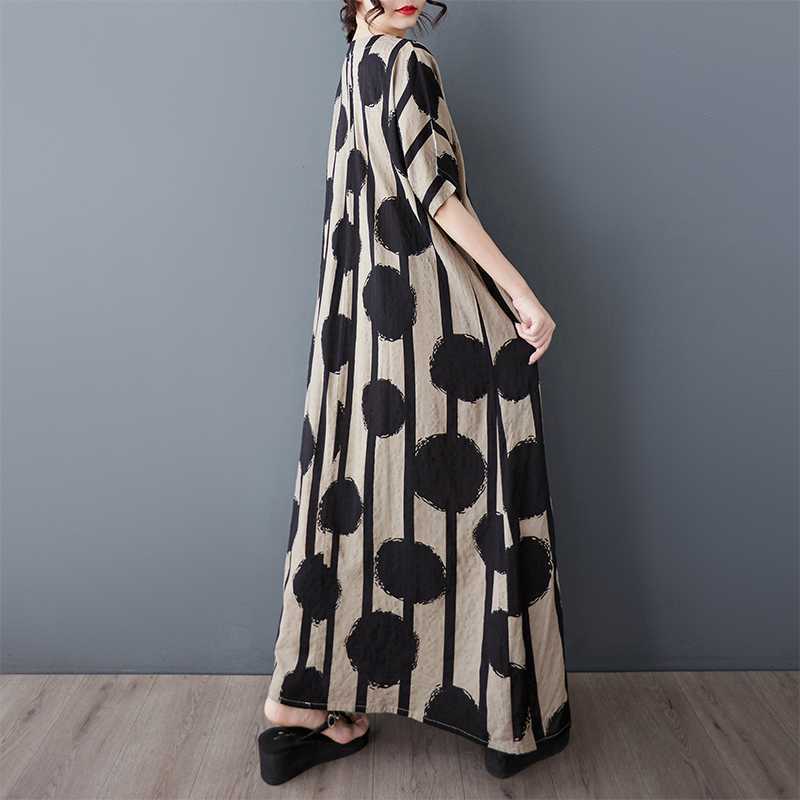 Thin Cotton and Linen Black Flower Robe Dress, Loose Long Skirt for Women