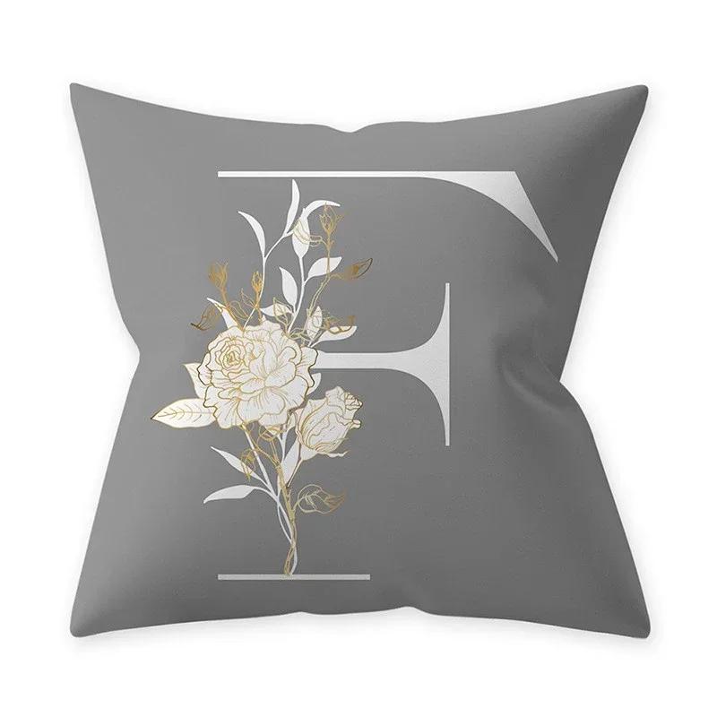 Grey Alphabetic Cushion Cover Polyester Cushion Cover Flowery Print Sofa Decoration Cushion  Home Decor Pillow Cover 45x45cm