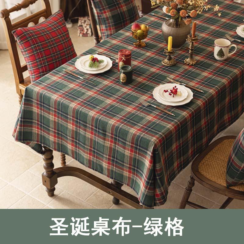 

Christmas retro red dining table tablecloth festive atmosphere rectangular plaid tablecloth theme decorative coffee table cloth 140*140cm
