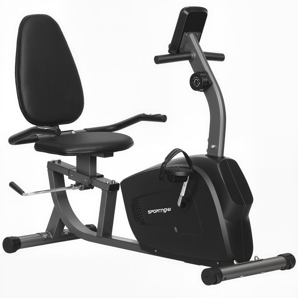 Recumbent Exercise Bike, Wheels, Magnetic Resistance, Adjustable Seat, 132 x 62 x 100 cm, Black