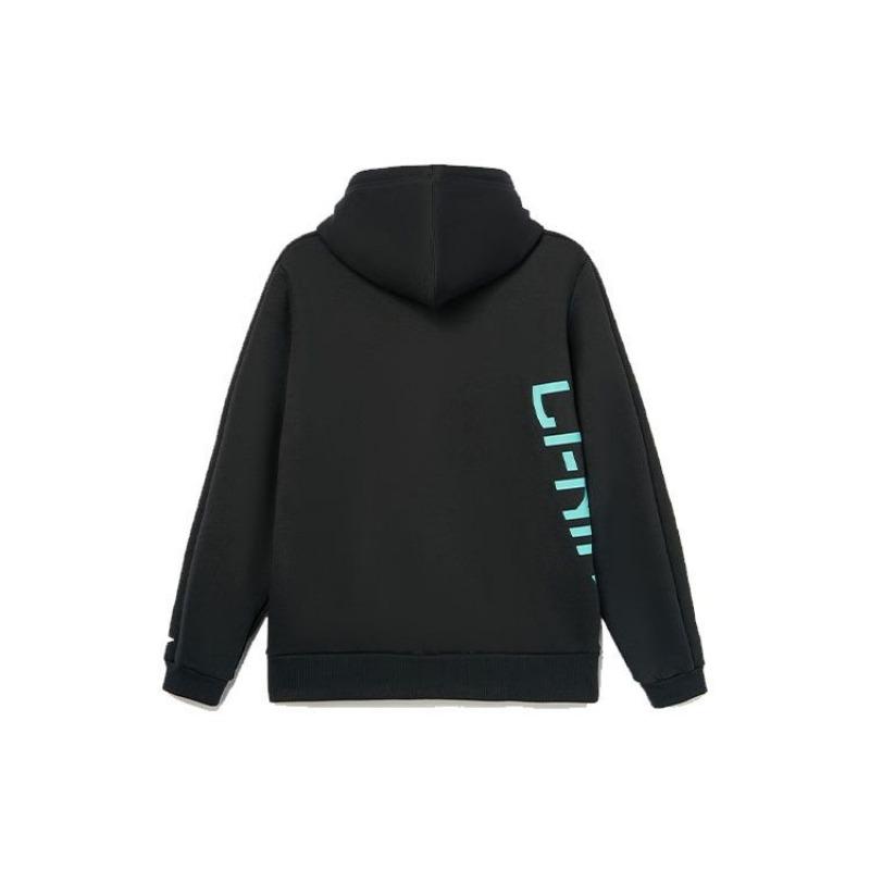 Li Ning Basketball Series Letter Pattern Printed Sports Casual Long Sleeve Sweatshirt Men Sweatshirt Black AWDR715-1