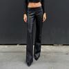 Womens Slim Fit PU Leather Pants Streetwear Low Waist Cropped Flare Trousers Casual Solid Color Stretch