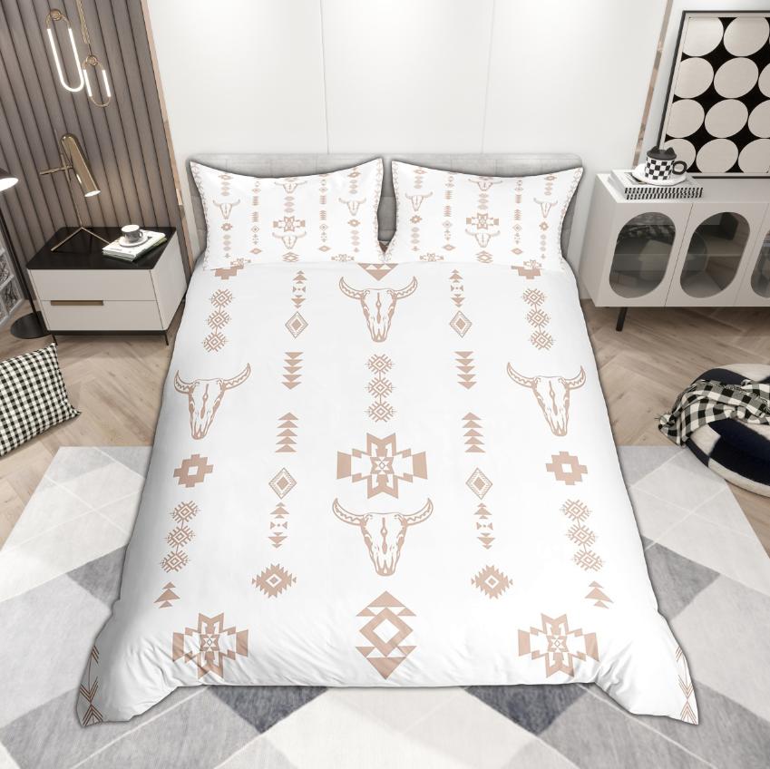 Homewish Bohemian Aztec Duvet Cover Set 2pcs/3pcs, Rustic Cow Skull Bedding, Retro Farmhouse Lodge Cabin Comforter Cover Set
