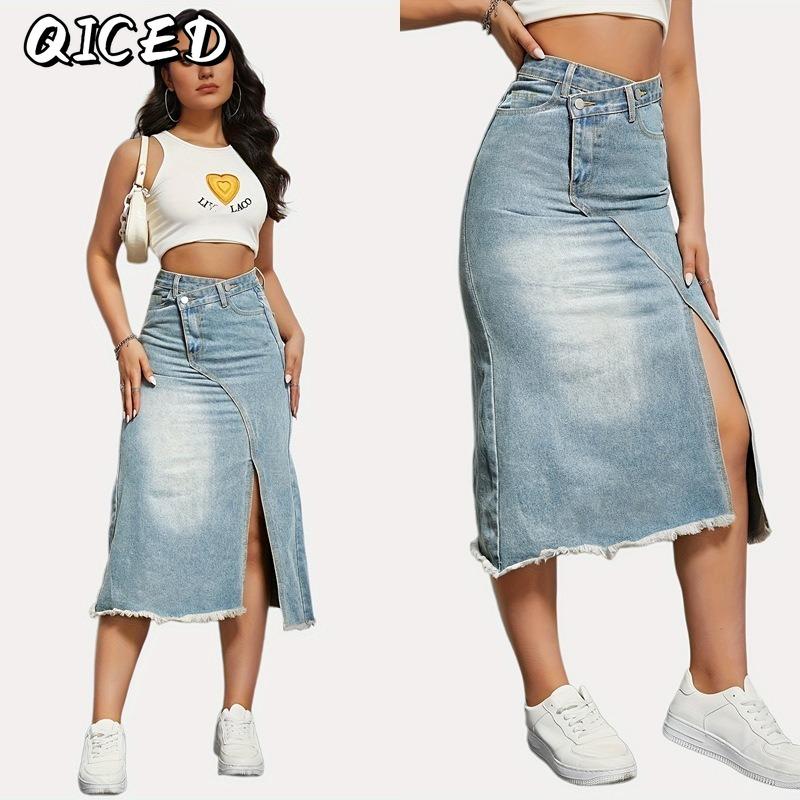 QICED Women's Fashion Casual Solid Color Print Skirt