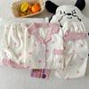 Mädchen Wind Wolke Baumwolle Sommer Pyjama Damen Süße Schleife Kurzarm Mode Loungewear Dreiteiliges Set